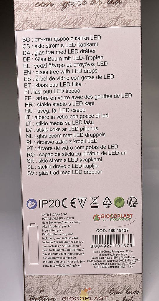 SKLENĚNÝ STROMEK LED zlatý 32,5cm