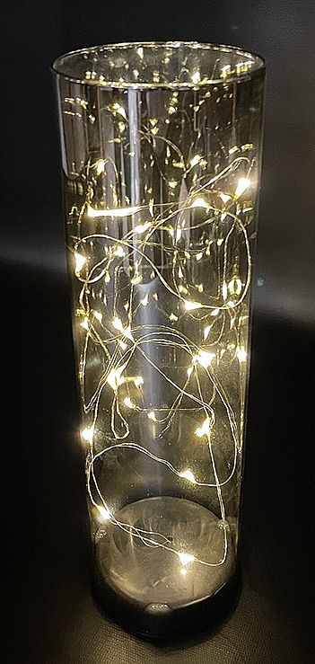 SKLENĚNÝ VÁLEC LED 30cm průměr 9cm na baterie