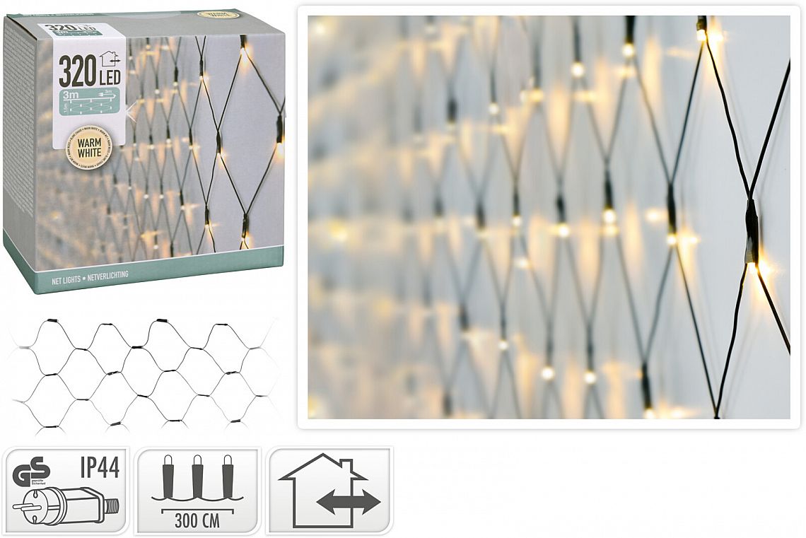 LED SÍŤ 320 LED teplá bílá 3x1,5m venkovní/vnitřní