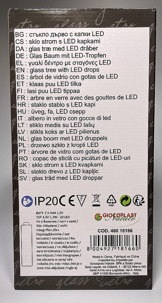 SKLENĚNÝ STROMEK LED 30cm na baterie