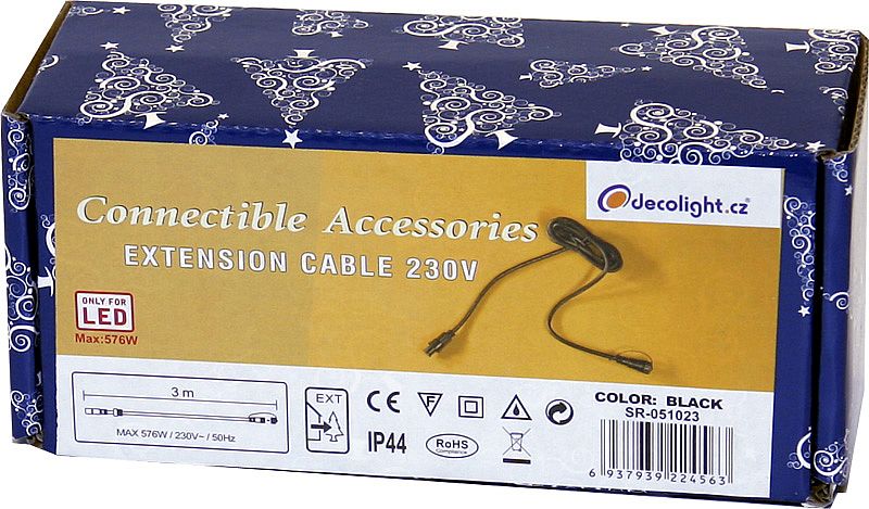 Prodlužovací kabel 230V,3m, 1M+1F,černá