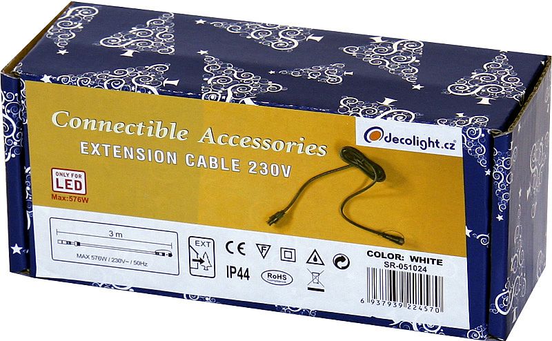 Prodlužovací kabel 230V,3m, 1M+1F,bílá