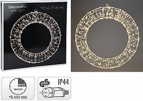 VĚNEC BÍLÝ DRÁTĚNÝ LED ø 50cm s časovačem